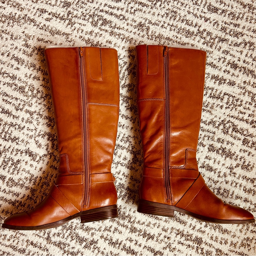 Nine West Blogger Tall Cognac Leather Zippered Riding Boots Size 7 - Picture 8 of 15